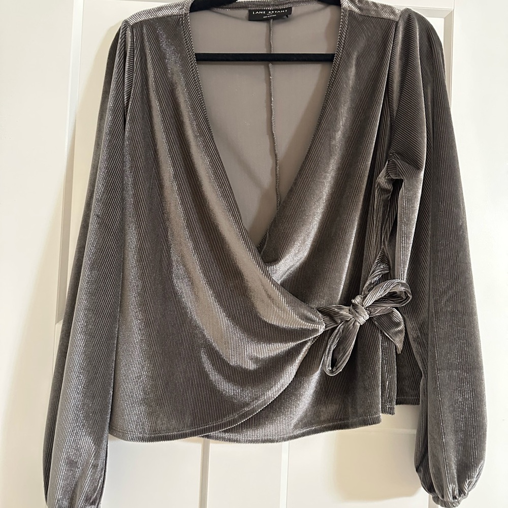 Lane Bryant Shimmering Gray Wrap Blouse